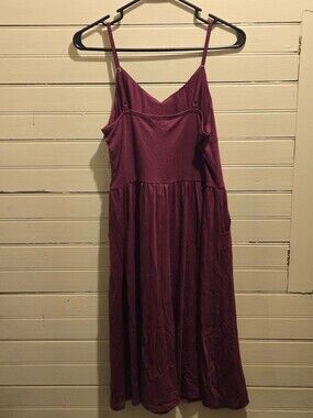 Yathon Dress Womens L Spaghetti Strap Maxi Dress Ruched Back Pockets Purple